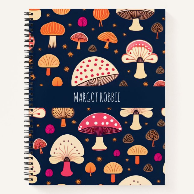Funny mushroom Pink Blue Watercolor Pattern Notebook (Front)