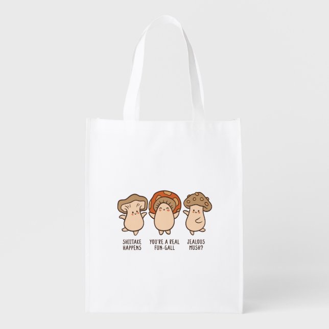 Funny Mushroom Puns Grocery Bag (Front)