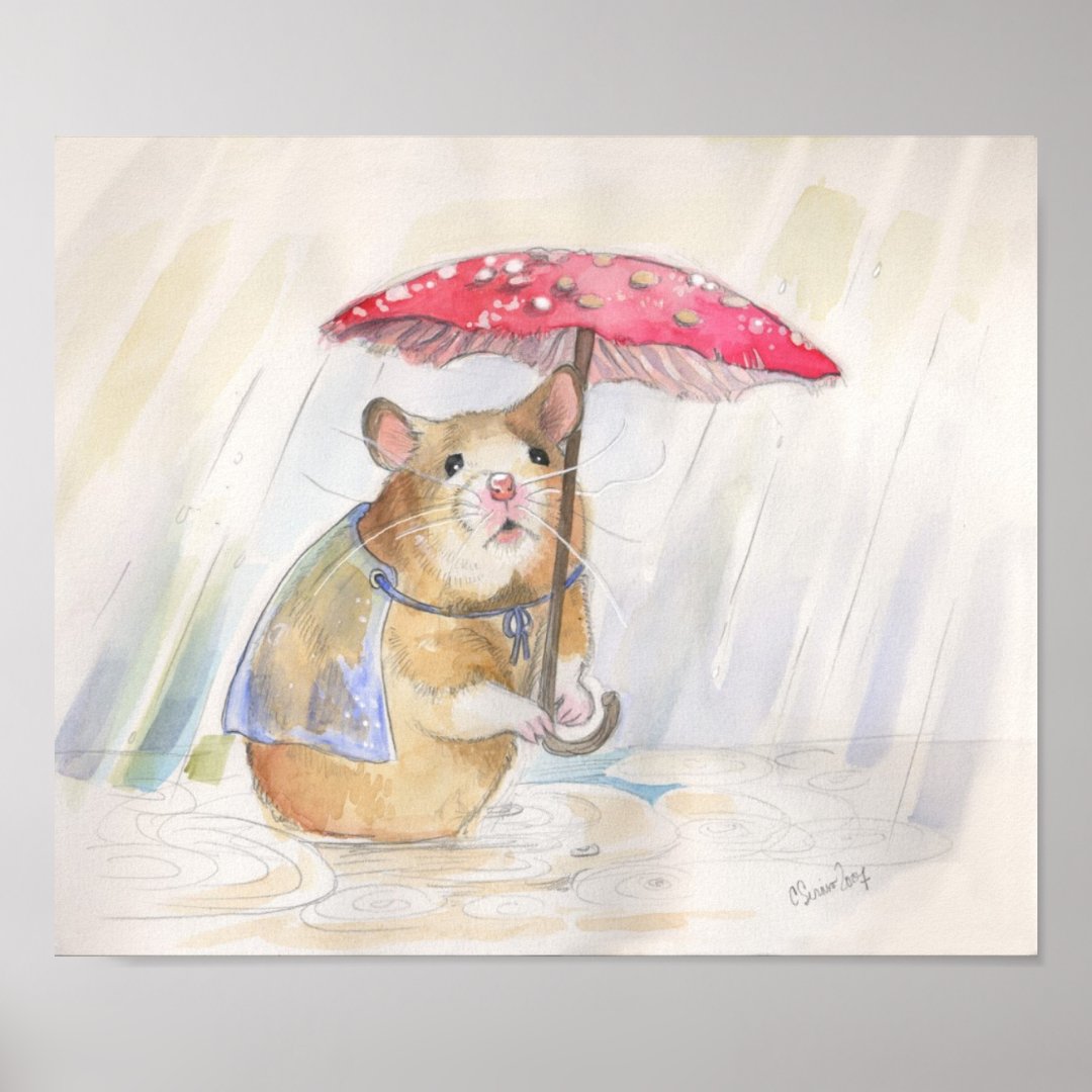 Funny Mushroom Rainy Day Hamster Poster | Zazzle