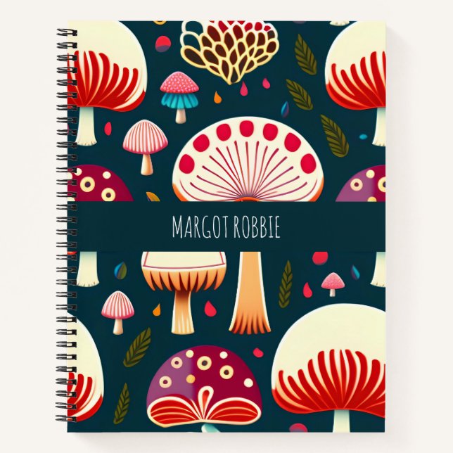 Funny mushroom Red White Watercolor Pattern Notebook (Front)