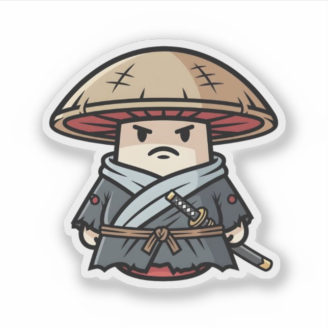 Funny Mushroom Ronin Wandering Samurai Illustratio Sticker (Front)