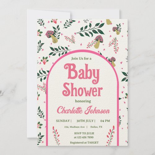 Funny Mushrooms and Fairy Tale Garden Baby Shower Invitation