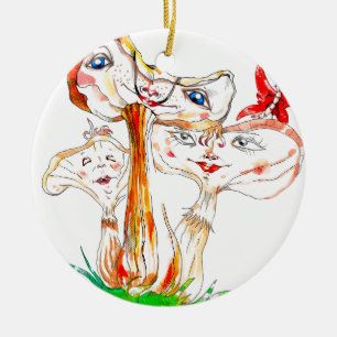 Funny mushrooms ceramic ornament
