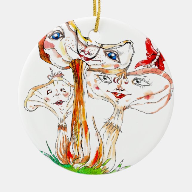 Funny mushrooms ceramic ornament (Front)