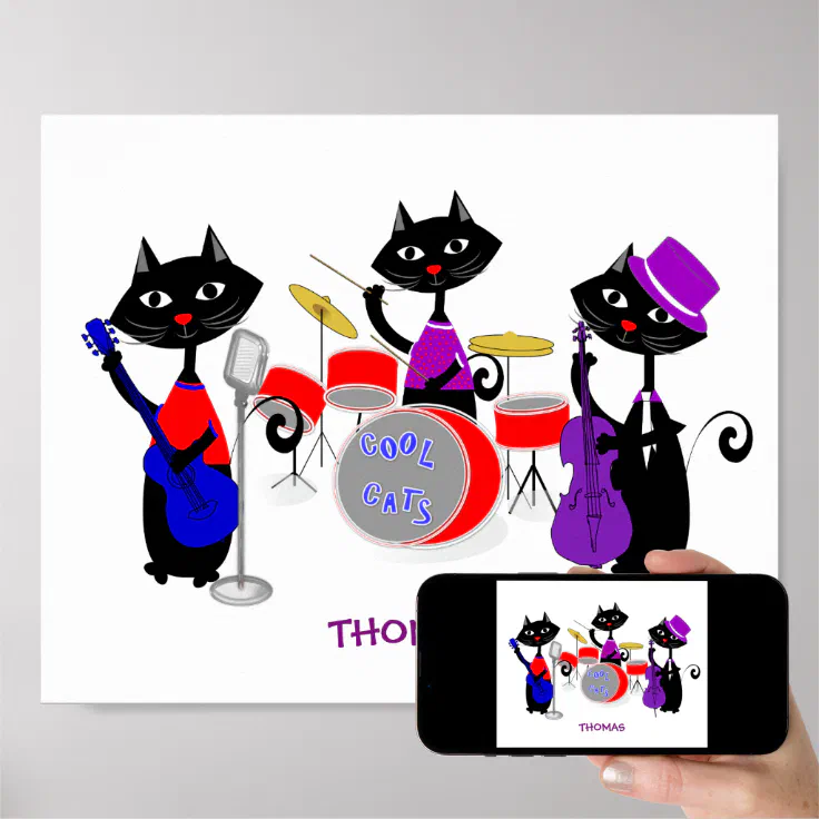 Funny Music Band Cartoon Cat Musicians Cool Cats Poster | Zazzle