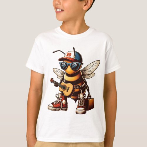 FUNNY MUSIC BEE KIDS WHITE T_Shirt