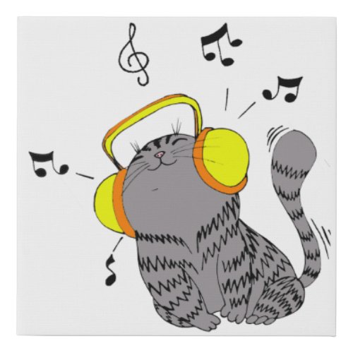 Funny Music Lover Cat  Faux Canvas Print