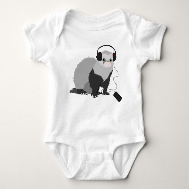 Funny Music Lover Ferret Baby Bodysuit (Front)