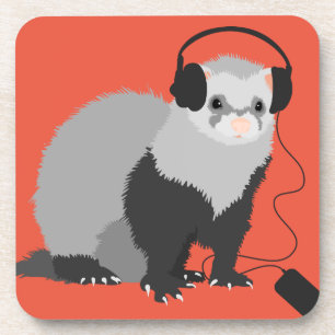 Funny Music Lover Ferret Beverage Coaster