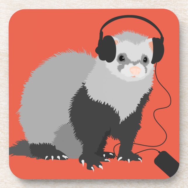Funny Music Lover Ferret Beverage Coaster (Front)