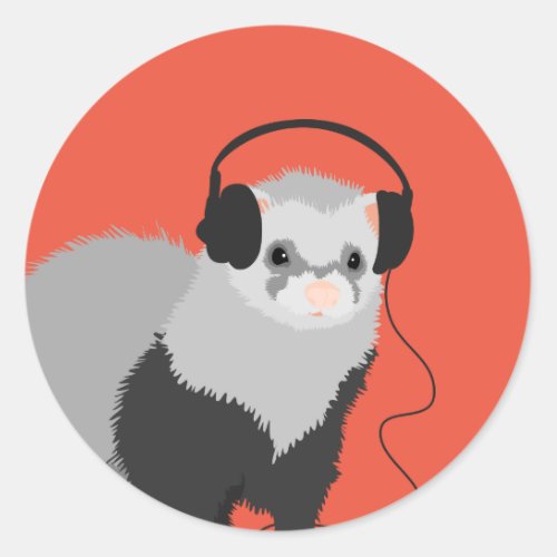Funny Music Lover Ferret Classic Round Sticker