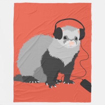 Funny Music Lover Ferret Fleece Blanket by borianag at Zazzle