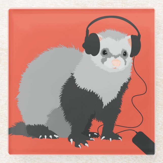 Funny Music Lover Ferret Glass Coaster (Front)