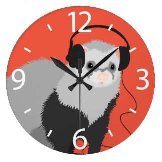 Funny Music Lover Ferret Large Clock