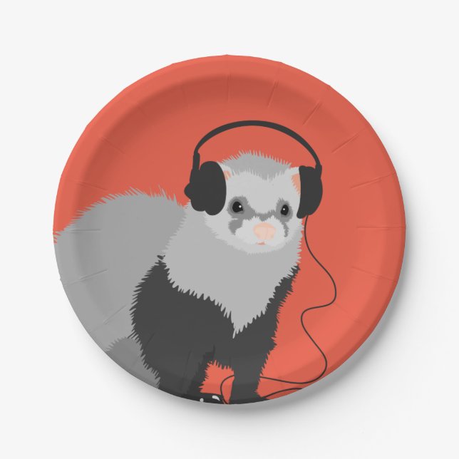 Funny Music Lover Ferret Paper Plates (Front)
