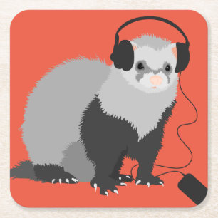 Funny Music Lover Ferret Square Paper Coaster