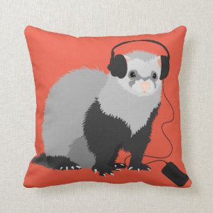 Funny Music Lover Ferret Throw Pillow