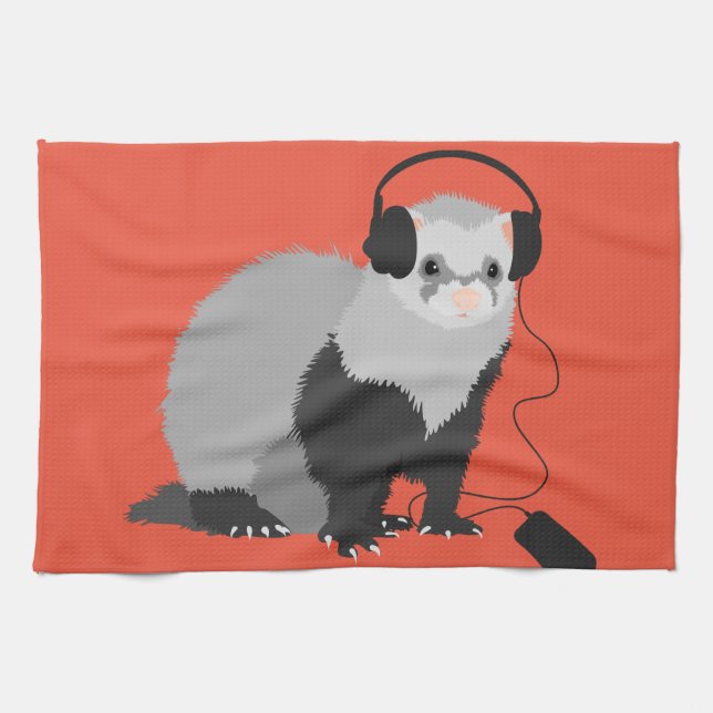 Funny Music Lover Ferret Towel (Horizontal)