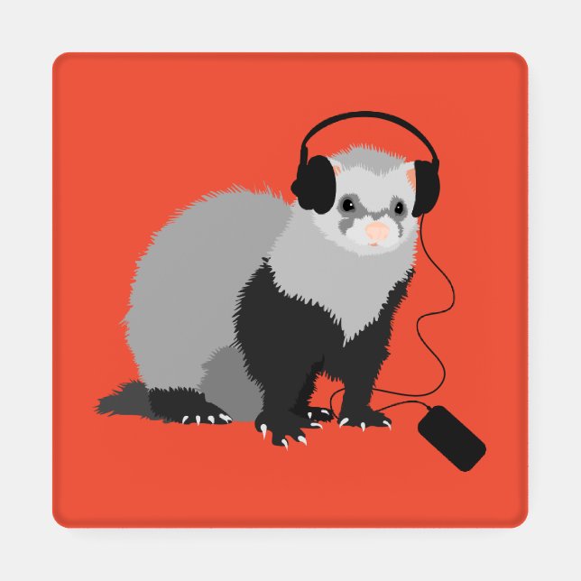 Funny Music Lover Ferret With Headphones Coaster Set (Single)