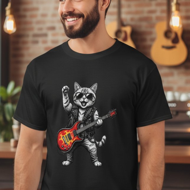 Funny Music Rock Star Cat with Guitar T-Shirt (Creator Uploaded)
