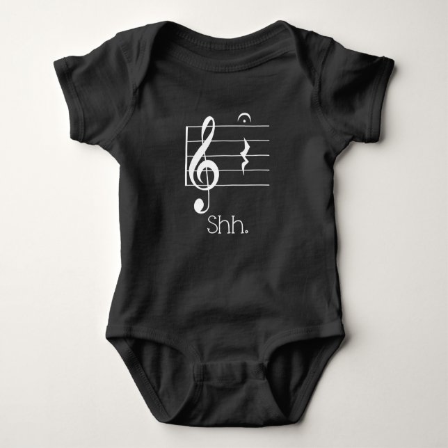 Funny Music Shh Quarter Rest and Fermata Musician Baby Bodysuit (Front)