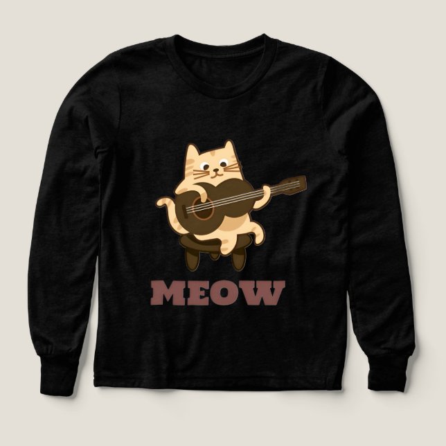 Funny Musical Cat Playing Guitar Black T-Shirt Tri-Blend Shirts (Design Front)