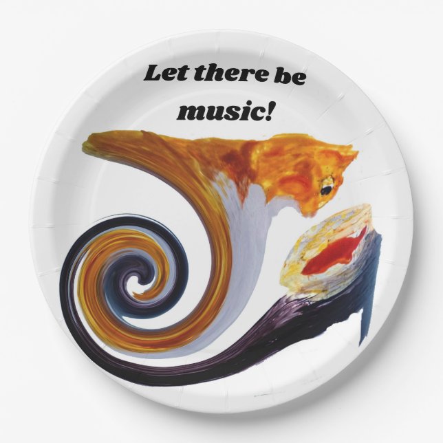 Funny Musical Ginger Cat Paper Plates (Front)