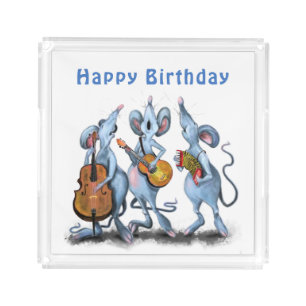 Funny Musical Mouse Birthday Party Acrylic Tray
