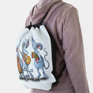 Funny Musical Mouse Drawstring Bag