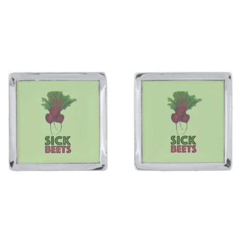 Funny Musician Gift Sick Beets Beats Veggie Silver Cufflinks