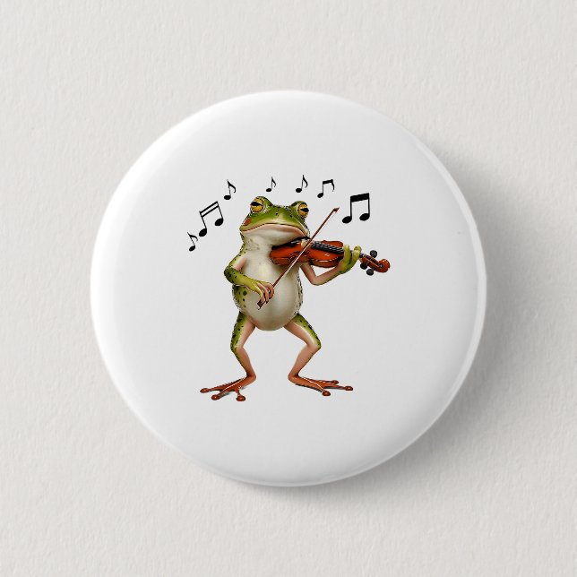 Funny Musician Violinist Cute Frog Playing Violin  Button (Front)