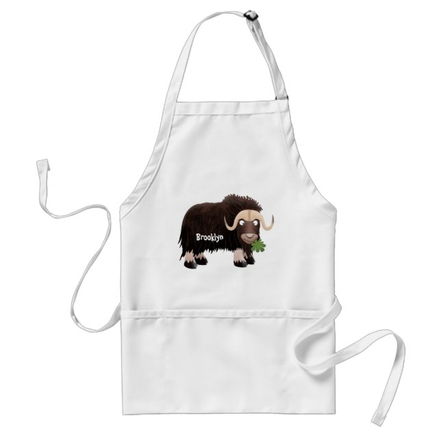 Funny musk ox cartoon illustration adult apron (Front)