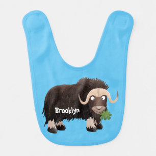 Funny musk ox cartoon illustration baby bib