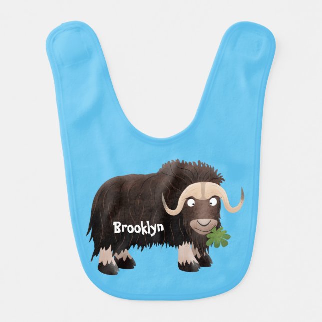Funny musk ox cartoon illustration baby bib (Front)