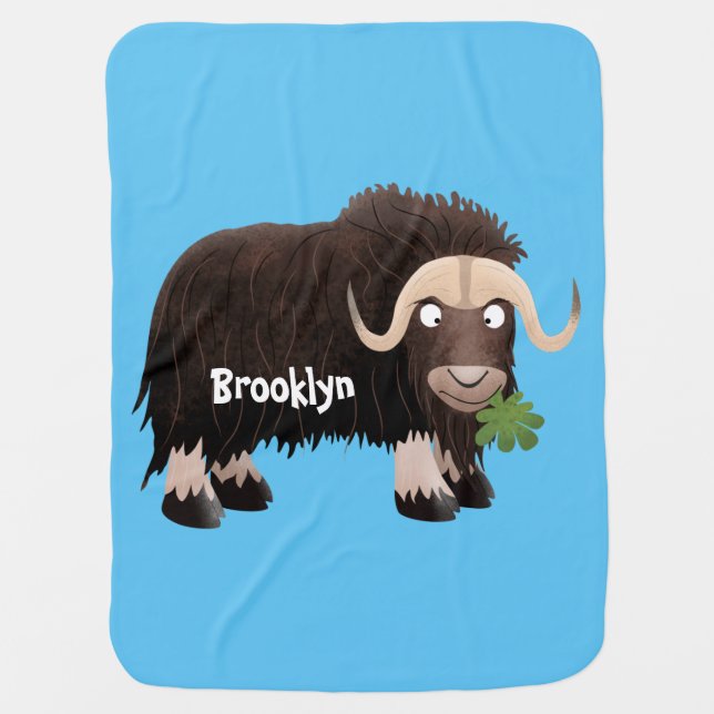 Funny musk ox cartoon illustration baby blanket (Front)