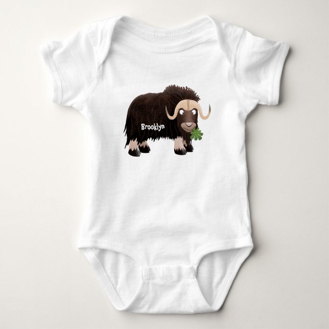 Funny musk ox cartoon illustration baby bodysuit (Front)