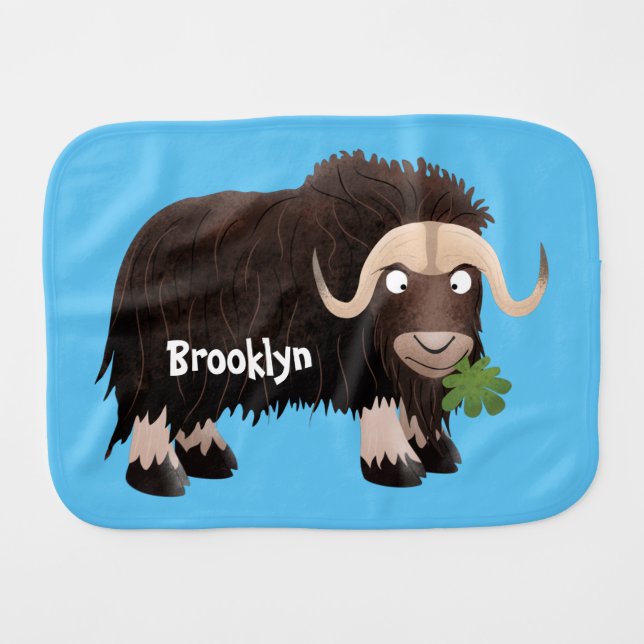 Funny musk ox cartoon illustration baby burp cloth (Front Horizontal)
