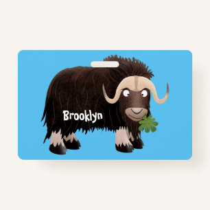 Funny musk ox cartoon illustration badge