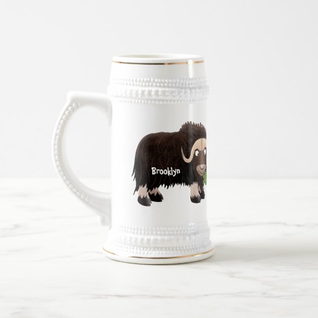 Funny musk ox cartoon illustration beer stein (Left)