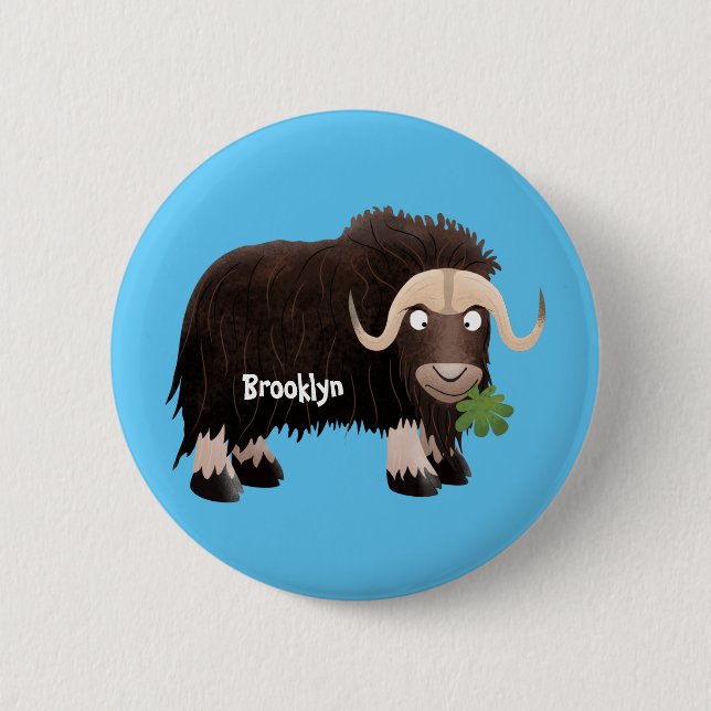 Funny musk ox cartoon illustration button (Front)