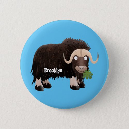 Funny musk ox cartoon illustration button