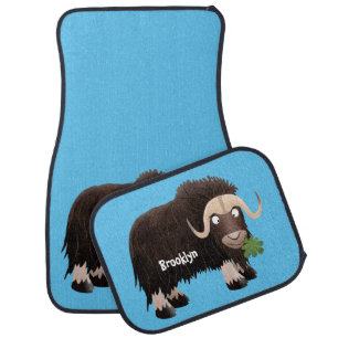 Funny musk ox cartoon illustration car floor mat