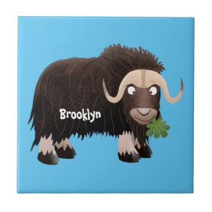 Funny musk ox cartoon illustration ceramic tile