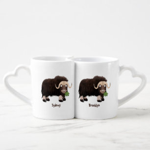 Funny musk ox cartoon illustration coffee mug set