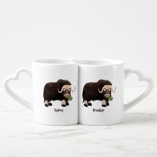 Funny musk ox cartoon illustration coffee mug set (Back Nesting)
