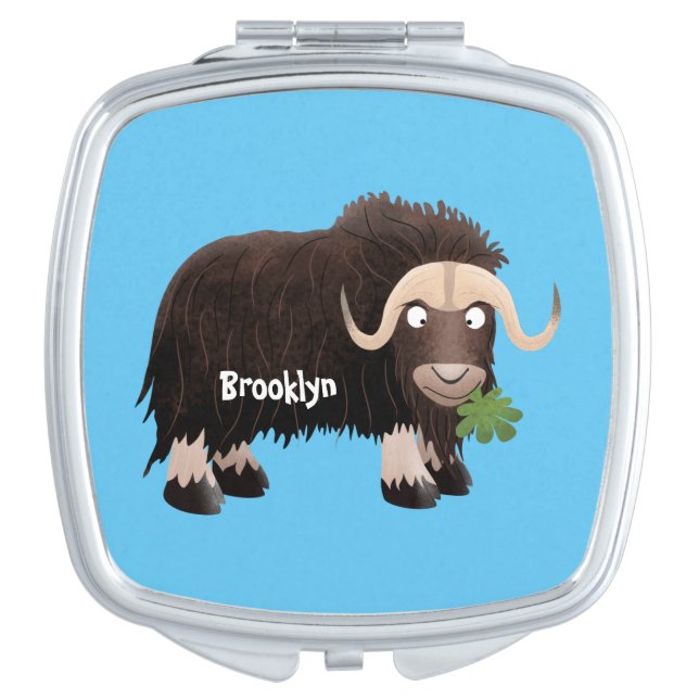 Funny musk ox cartoon illustration compact mirror (Front)