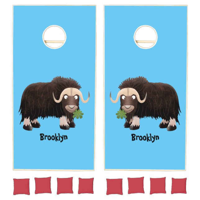 Funny musk ox cartoon illustration cornhole set (Set)