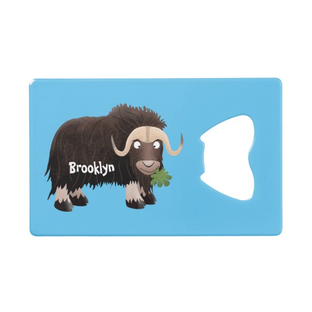Funny musk ox cartoon illustration credit card bottle opener (Front (Horizontal))