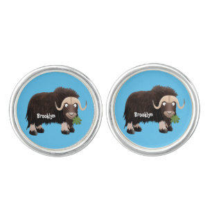 Funny musk ox cartoon illustration cufflinks