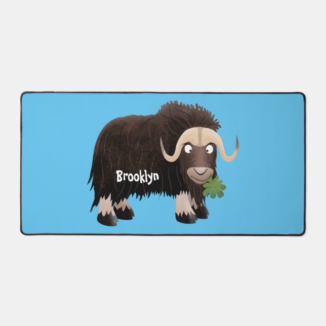 Funny musk ox cartoon illustration desk mat (Front)